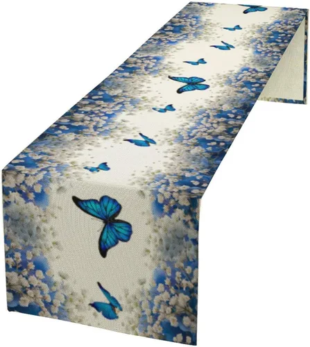 Vista 17 de Camino de mesa de mariposa, acuarela púrpura con mariposas de ensueño, camino de mesa para el hogar, interior, exterior, cocina, fiesta, decoración