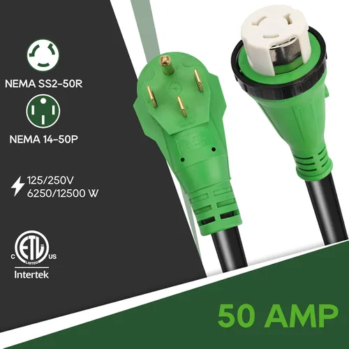 Vista 4 de RVGUARD Cable de alimentación RV de 50 amperios y 15 pies, cable de extensión de generador 14-50P a SS2-50R, cable STW resistente con indicador