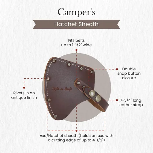 Vista 3 de Style n Craft Funda para hacha de camper/deportista, funda de hacha de cuero de grano completo con cubierta segura