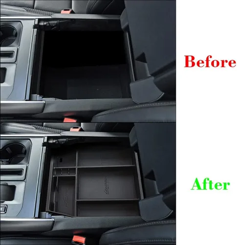 Vista 7 de BestEvMod Caja de almacenamiento, bandeja organizadora de consola central con ribete de cuero vegano compatible con Ford F150 F-150 Lightning Negro