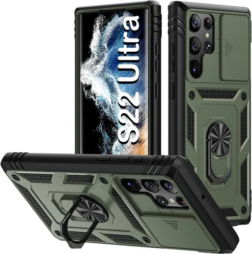 Vista 243 de PASNEW Funda militar para iPhone 13 Pro Max, cubierta de cámara deslizante y soporte de anillo de metal de 360°, carcasa rígida multicapa resistente