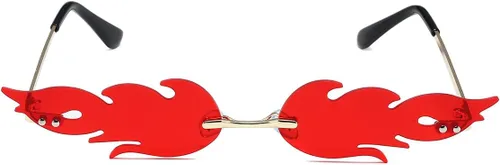 Vista 2 de NIDOVIX Lentes de sol de llama de fuego para mujeres y hombres, retro sin montura para fiesta de Halloween, gafas de sol rojas divertidas