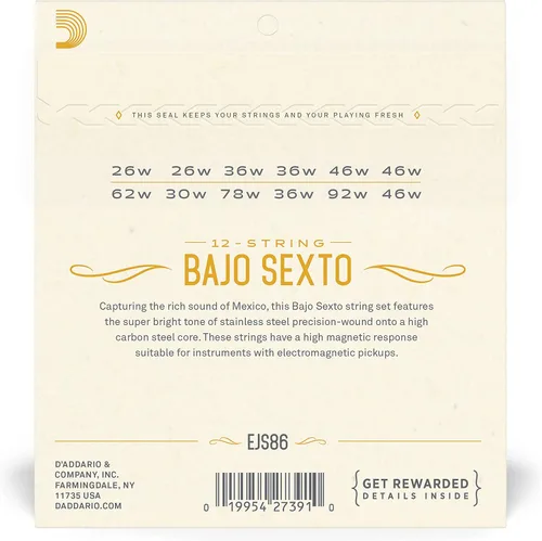 Vista 3 de D'Addario Cuerdas de guitarra de acero inoxidable EJS86 Bajo Sexto