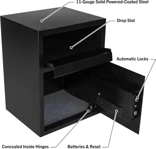 Vista 5 de Paragon Safes - Caja fuerte electrónica con teclado digital y 2 llaves de anulación manuales para dinero en efectivo o seguridad en el hogar (negro)