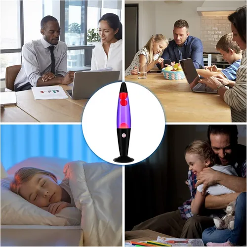 Vista 7 de EDIER Lámpara de magma, lámpara de movimiento negra de 16 pulgadas, color morado con cera naranja, luz nocturna relajante para adultos, luz nocturna