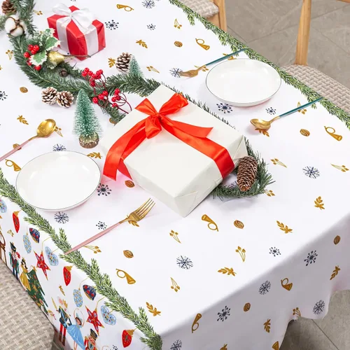Vista 3 de AnyDesign - Mantel rectangular de tela de cascanueces lavable para picnic, cena, hogar, cocina, decoración de fiesta de Navidad, 60 x 104 pulgadas