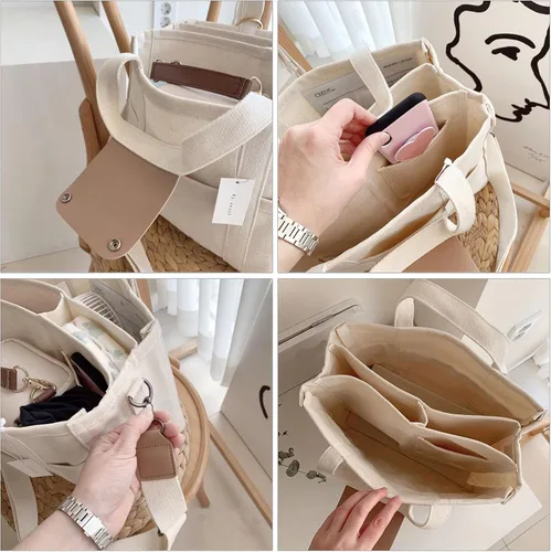 Vista 6 de Tenbip Bolsa de lona con compartimentos, múltiples bolsillos, bolsa para mamá, bolsa de hombro, bolsa de almuerzo cruzada para mujer