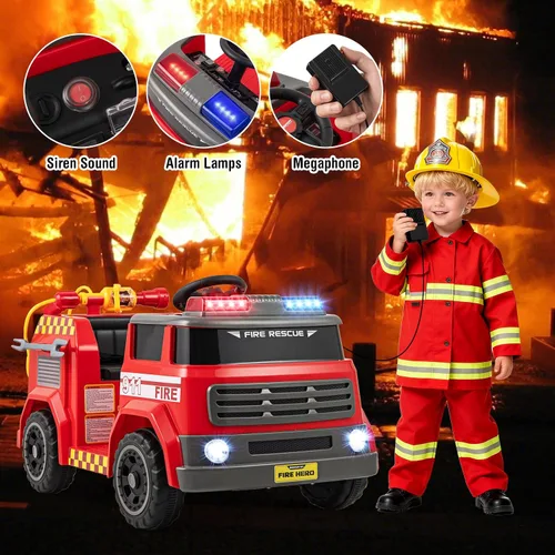 Vista 4 de OLAKIDS - Camión de bomberos con control remoto para padres, pistola de Rojo
