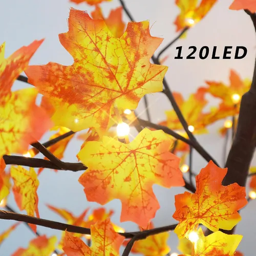 Vista 6 de Árbol de arce artificial solar de 6 pies con 120 luces LED blancas cálidas preiluminadas, decoración de árbol de otoño con modos de iluminación