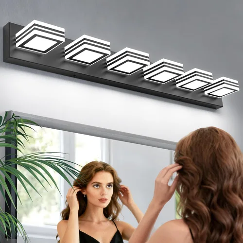 Vista 27 de SOLFART Lámparas LED para tocador de baño: 3 luces de níquel cepillado moderno acrílico para pared de baño sobre espejo de 20 pulgadas 5CCT Níquel