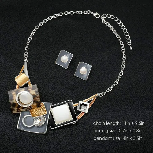 Vista 3 de CSY Conjunto de joyas de cristal ovaladas de estilo bohemio con diseño de ópalos de cristal estilo babero, aretes de esmalte bohemio, regalos
