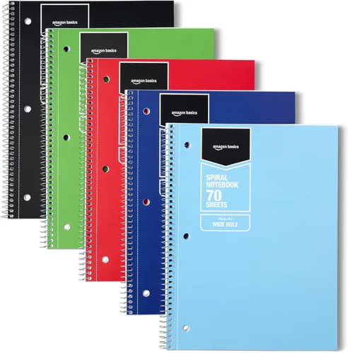 Vista 6 de Amazon Basics Cuadernos espirales con rayas universitarias, 70 hojas, 10.5 x 8 pulgadas, páginas perforadas, colores sólidos pastel surtidos
