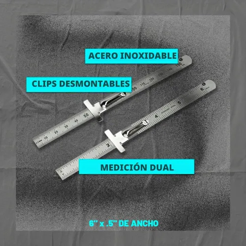 Vista 2 de SE Juego de reglas métricas SAE de acero inoxidable - Herramienta de medición de regla de precisión de acero inoxidable - Clips desmontables - Juego