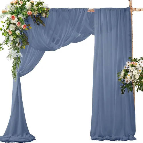 Vista 9 de SiinvdaBZX 2 Paneles Tela Drapeada de Arco de Boda 30" x 240" de Poliéster de Gasa Negra para Múltiples Ocasiones