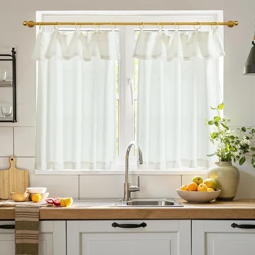 Vista 39 de Jinchan - Cortinas de cocina de lino rústico beige con bolsillo para barra, 26 x 36 pulgadas, 2 paneles