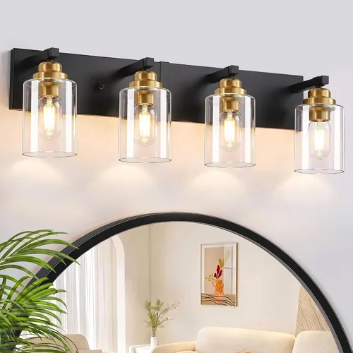 Vista 18 de Accesorios de iluminación de baño de granja, luces de tocador rústicas de 3 luces en madera para baño, iluminación de apliques de pared vintage