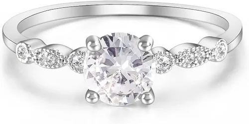 Vista 6 de Anillo de compromiso de circonita cúbica redonda de 0.256 in, anillo de boda chapado en oro rosa de 14 quilates, anillo de milgrain para mujer