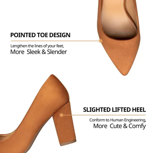 Vista 3 de Heel The World Tacones altos y gruesos para mujer, puntera cerrada, sin cordones, para trabajo, oficina, boda, fiesta, zapatos de tacón