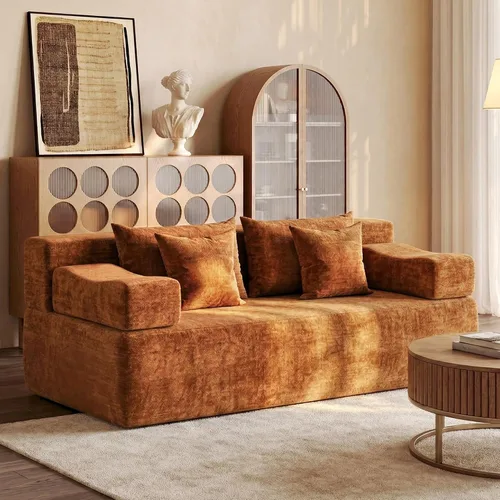 Vista 48 de MONVANE Sofá Seccional Modular de 103'', Sofá Seccional Cloud con Otomana, Sofá Convertible de Chenille en Forma de L con Asiento Profundo, Sofás
