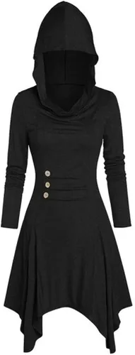 Vista 2 de RKSTN Vestido gótico con capucha y capucha, blusas para mujer, disfraces con cordones, abrigo con capucha, capa alta y baja, Multicolor, S