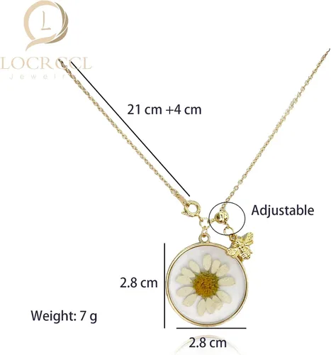 Vista 2 de Locrccl Collar de margarita grande con colgante de abeja de margarita doble apilada, diseño de margarita redonda, collar de margaritas irregulares