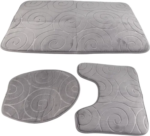Vista 7 de Juego de 3 tapetes de baño, tapetes con relieve para tapa de inodoro, tapete antideslizante absorbente lateral para baño, baño (gris)