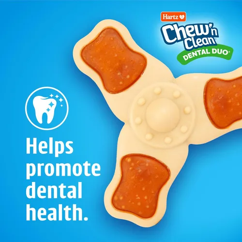 Vista 5 de Hartz Chew ‘n Clean juguete masticable y premio en uno con sabor a pollo, juguete tri-punto para perro, pequeño