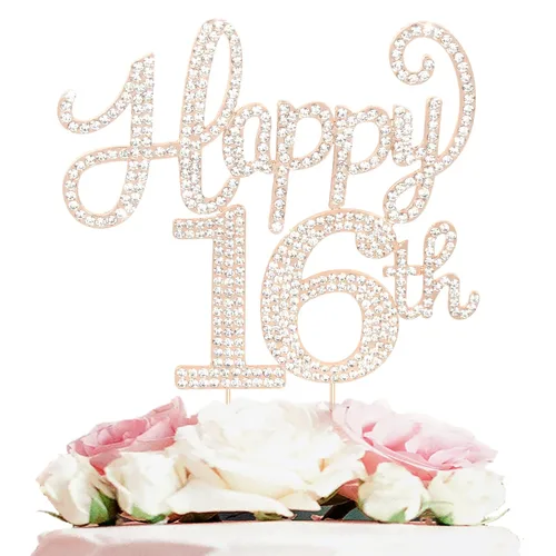 Vista 63 de LASKYER Decoración de feliz cumpleaños número 10, decoración de pastel de diamantes de imitación dorados de 10º cumpleaños – Letrero de metal
