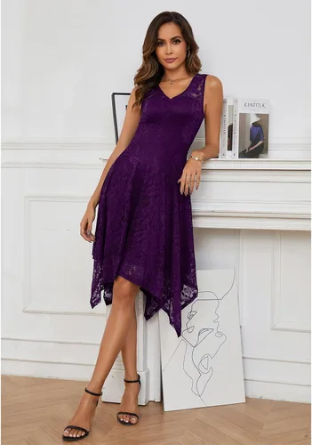 Vista 2 de Meetjen Vestidos de cóctel para mujer 2025 con dobladillo tipo pañuelo, encaje, formal, para invitada de boda, dama de honor, elegante