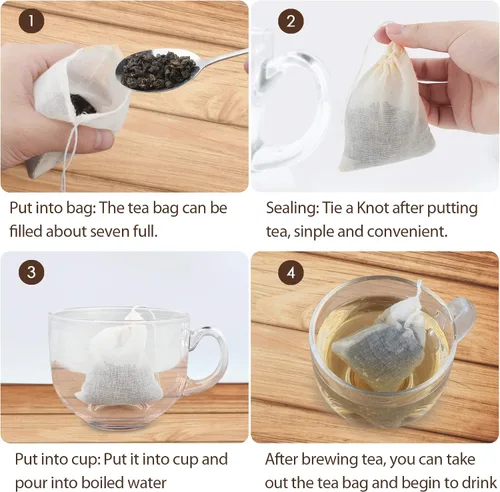 Vista 9 de Bolsas de filtro de té, paquete de 50 bolsas de té de algodón reutilizables vacías para té de hojas sueltas