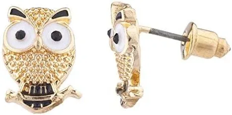 Vista 3 de Lux Accessories Juego de pendientes de tuerca de búho pastel triples en tono dorado (3prs), Oro