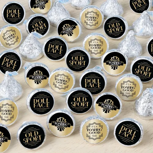 Vista 6 de Big Dot of Happiness Roaring 20's - 1920s Art Deco Jazz Party - Calcomanías redondas para dulces de chocolate (1 hoja de 108) 1920s Themed Favor