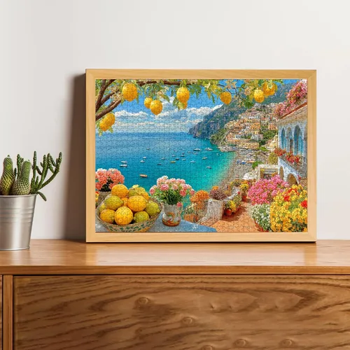 Vista 4 de Rompecabezas de 1000 piezas para adultos, rompecabezas de arte de limón de la costa de Amalfi y pueblo costero, tamaño grande de 28 x 20 pulgadas