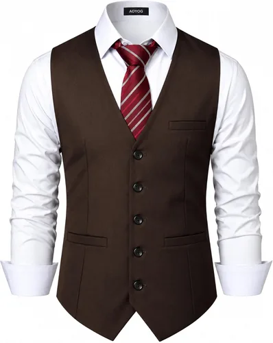 Vista 17 de Chalecos formales de negocios para hombre, 5 botones, ajuste regular, chaleco para traje o esmoquin Negro