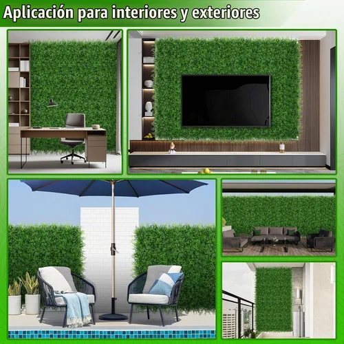 Vista 6 de 6 paneles de pared de césped de 20 x 20 pulgadas, fondo de hierba de helecho artificial con protección UV, paneles de boj de plantas de vegetación