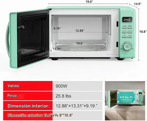 Vista 7 de Galanz - Horno microondas retro GLCMKZ09GNR09, funciones de cocción y recalentamiento automáticos, descongelación e inicio rápido, fácil limpieza