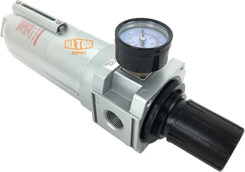 Vista 4 de Regulador de filtro de aire comprimido en línea NPT de 1 pulgada NPT SUPER DUTY Combo Piggyback, cuenco de metal, elemento de 5 micrones, ajustable