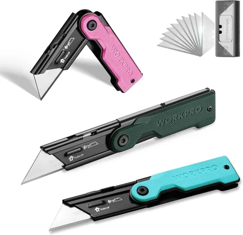 Vista 11 de WORKPRO Juego de cuchillos de bolsillo plegables de cambio rápido de 3 piezas con clip para cinturón