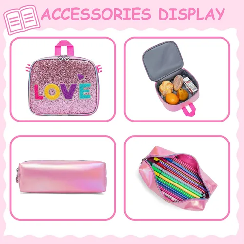 Vista 10 de Mochila con ruedas para niñas, mochila escolar con ruedas, bolsa escolar con bolsa de almuerzo y bolsa para lápices, mochila con ruedas para niños