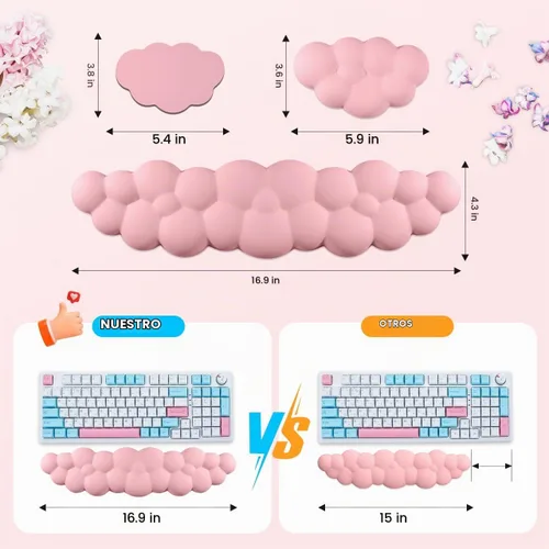 Vista 7 de JIKIOU Reposamuñecas de cuero mejorado para teclado, mouse y almohadilla 05rosa