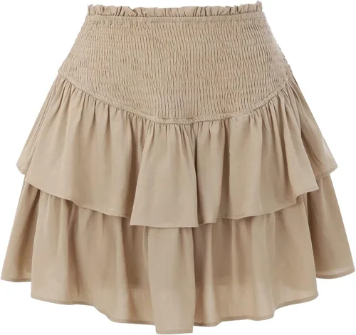 Vista 3 de iCJJL Minifalda para mujer, falda blanca de cintura alta, dobladillo con volantes, falda corta casual con pantalones cortos