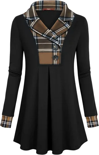 Vista 3 de Gaharu - Sudadera con solapa de muesca para mujer, tipo túnica, manga larga, con botones, sudadera holgada, parte superior
