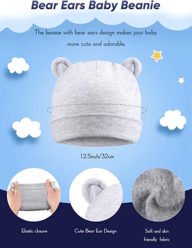 Vista 2 de Conjunto de gorros y calcetines para bebé, gorros para recién nacidos, orejas de oso
