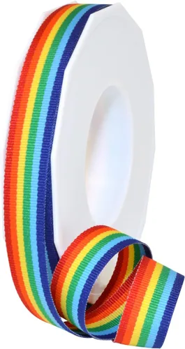 Vista 2 de Morex Ribbon Cinta decorativa a rayas de grogrén de poliéster, arco iris, 5/8 pulgadas
