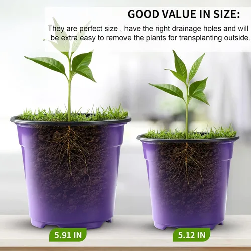 Vista 3 de Oubest Paquete de 30 macetas de plástico para plantas de 5 pulgadas con agujeros de drenaje, flores multicolores, trasplante de plántulas