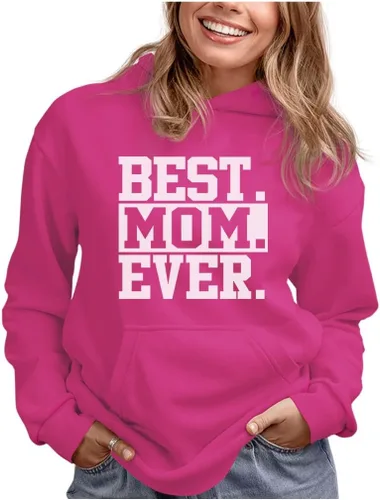 Vista 10 de Tstars Sudadera con capucha Best Mom Ever para mujer, acogedora sudadera para el día de la madre, regalo para madres de hija o hijo Mejor / Negro