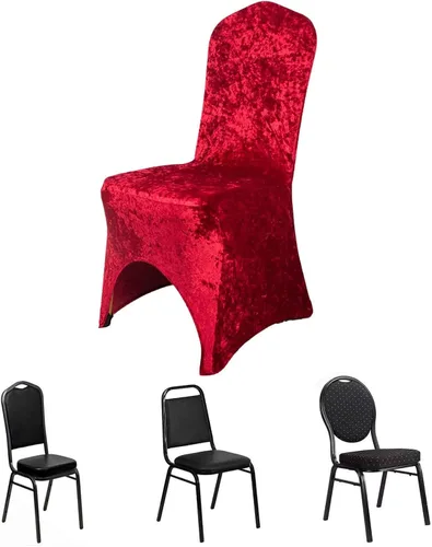 Vista 11 de Efavormart - Funda elástica para silla de banquete de terciopelo triturado y elastano beige con bolsillos para los pies, funda para silla de boda
