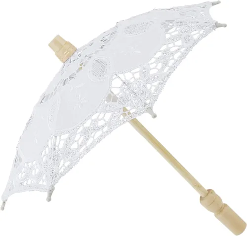 Vista 5 de Sombrilla de encaje para boda, bordado de algodón, hecha a mano, suministros de boda para decoración, disfraz de dama de los años 20 (blanco)