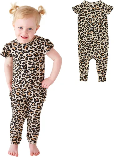 Vista 24 de Posh Peanut Mameluco de manga casquillo con volantes para bebé, ropa para niñas recién nacidas, pijama de una pieza para niños, viscosa suave