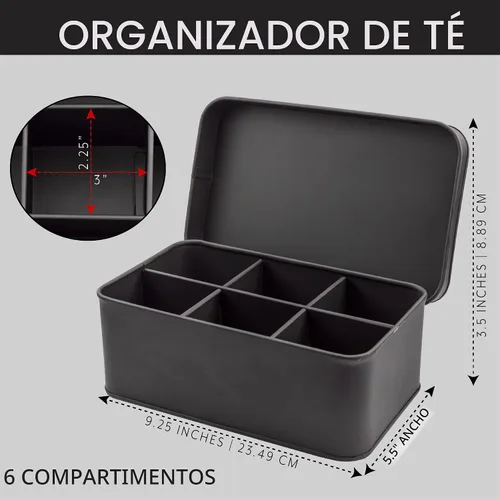 Vista 6 de AuldHome Design Caja de Bolsitas de Té Enlozada (Negro), Lata de Almacenamiento de Té de Estilo Clásico y Elegante